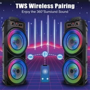 Oture Portable Bluetooth PA Speaker,5000W Dual 8 Speaker Rechargeable Outdoor Party Karaoke Audio System -FM/AUX/MP3/USB