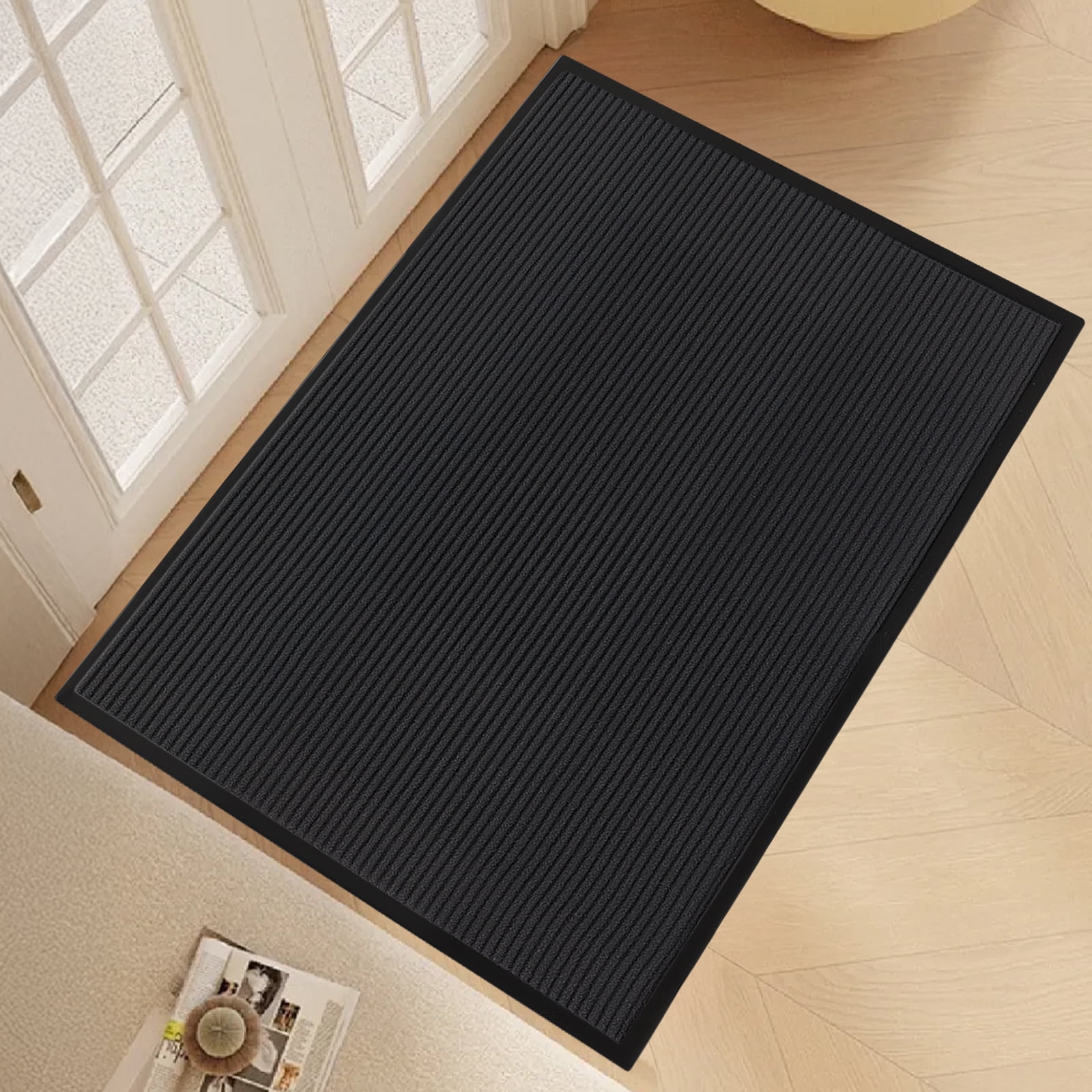 Extra-Long Dark Gray PVC Composite Entryway Mat, 90x150x0.7cm Commercial-Grade Non-Slip Mat, Heavy-Duty Dirt Trapping Mat for Storefronts Office Lobbies Airports Home Entrances