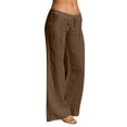 thumbnail image 2 of YOZGXEG Wide Leg Pants Women Women Wide Leg Linen Cotton Blend Pants Elastic Waist Casual Loose Trousers With Pockets Brown S-3Xl, 2 of 7