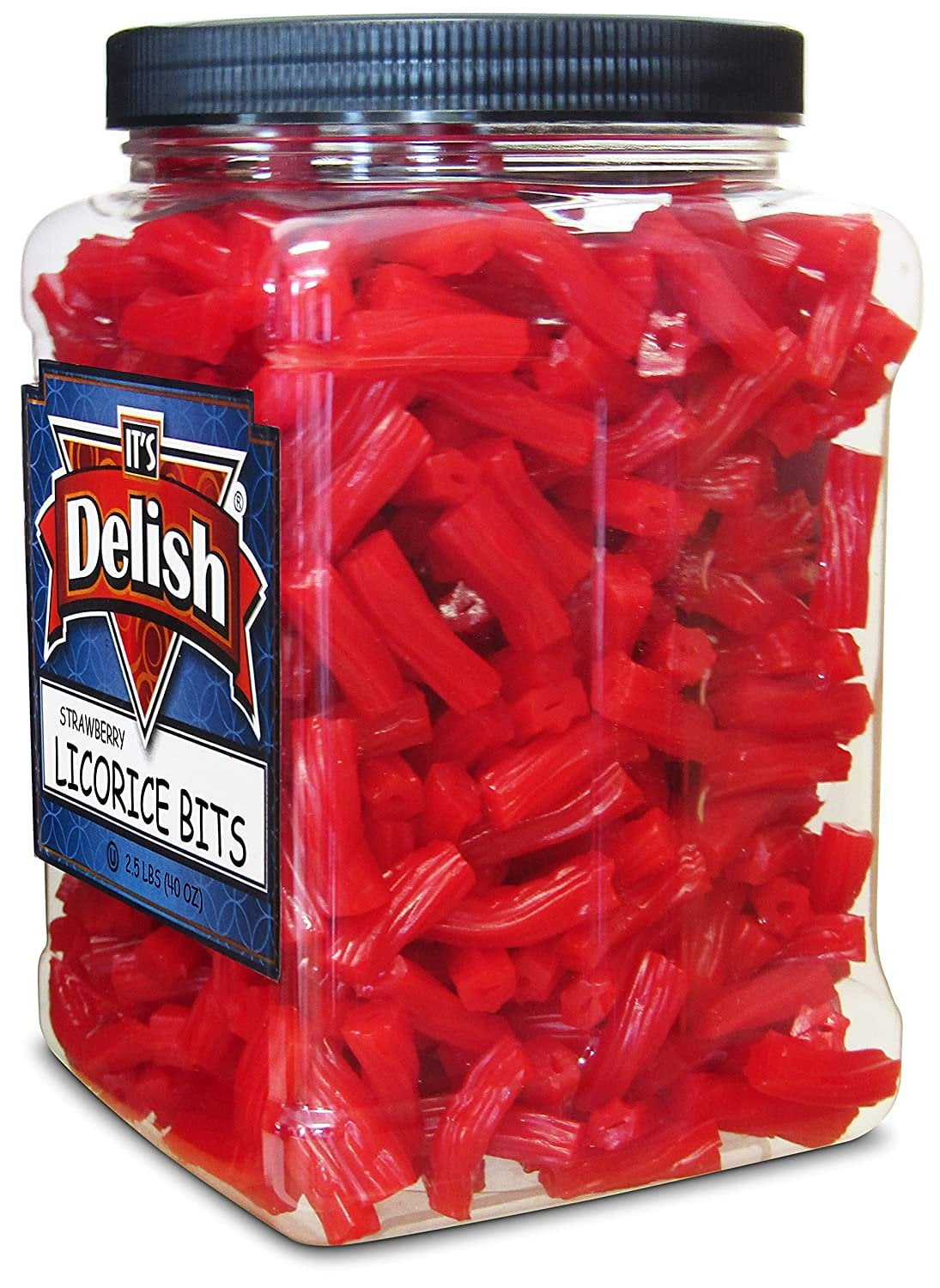 Strawberry Licorice Bits by Its Delish, 2.5 LBS 40 Oz Jumbo Container Jar  Original Style Chewy Red Strawberry Candy Twists  Great Gifts Party Sweets  Made in USA, Vegan, Kosher