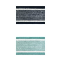 NOMADIC NOOK 2 Pcs Chenille Striped Bathroom Mats Non-Slip Soft Plush Shaggy Bath Rugs Blue/Green 16" x 24"
