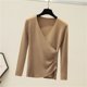 thumbnail image 5 of Surplice Sweater for Women Pullovers Ribbed Knit V-Neck Long Sleeve Button Side Plain Jumper Teen-girl Fall Winter Basic Outfit, 5 of 5