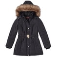 thumbnail image 2 of Jackets for Women Down Alternative Parka Longer Winter Puffer Coat with Fur Hood - Black (Large), 2 of 7