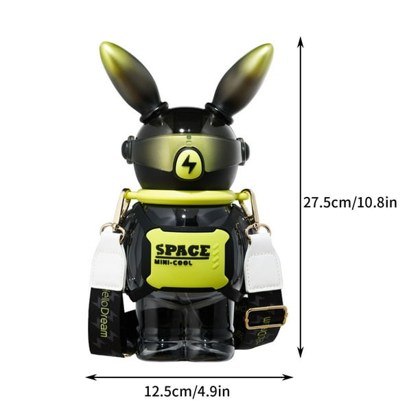 Fiudx Botella con Pajita Cool Lightn, Gran Capacidad (1100 Ml), Material Seguro Sin Bpa, Elegante Correa para El Hombro, Fácil de Limpiar, Ideal para Viajes, Ideal para Festivales y Regalos, Uso Vers