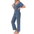 thumbnail image 4 of INSPIRE CHIC Womens Pajama Set Ribbed Knit Short Sleeve Side Slit Top and Pants 2 Piece Lounge Outfits with Pockets 2XL Blue, 4 of 5