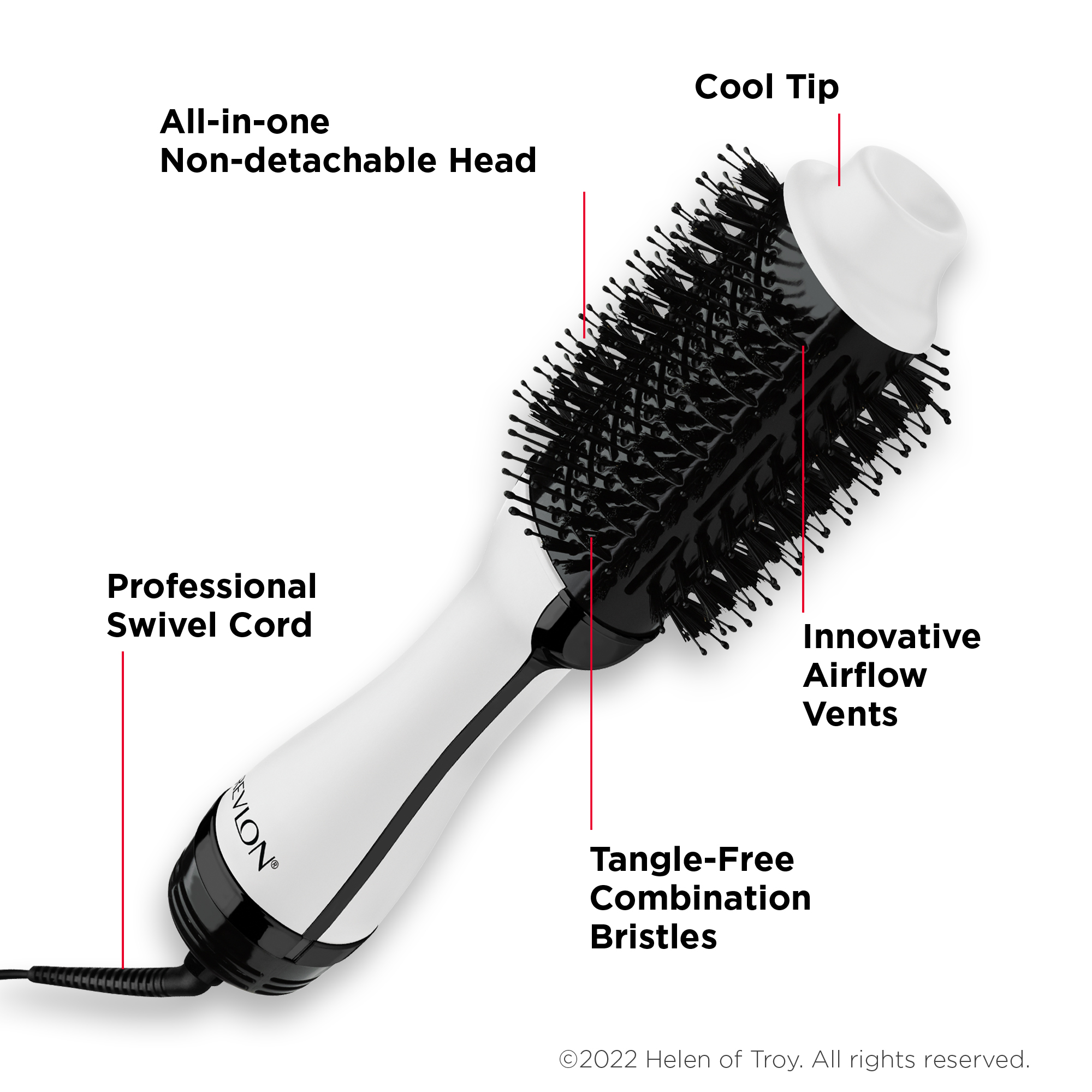 Revlon One-Step Volumizer 4.25" Ceramic Hair Dryer and Hot Air Brush, White, Holiday Edition - image 5 of 7