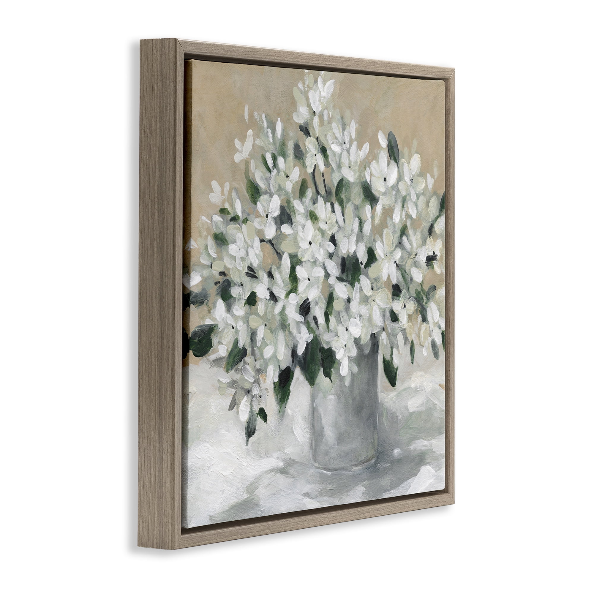 Stupell Industries Potted White Blooms Botanical & Floral Painting Brown Floater Framed Art Print Wall Art, 25 x 25