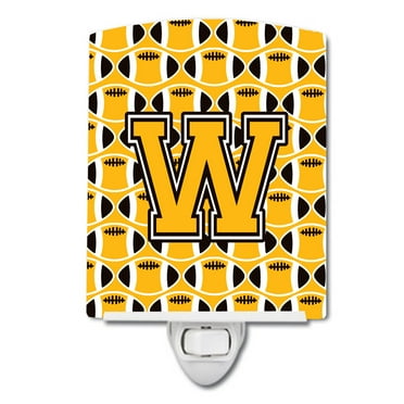 Caroline's Treasures CJ1080-WCNL Letter W Football Black, Old Gold and White Ceramic Night Light, 6x4x3", multicolor
