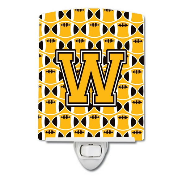 Caroline's Treasures CJ1080-WCNL Letter W Football Black, Old Gold and White Ceramic Night Light, 6x4x3", multicolor