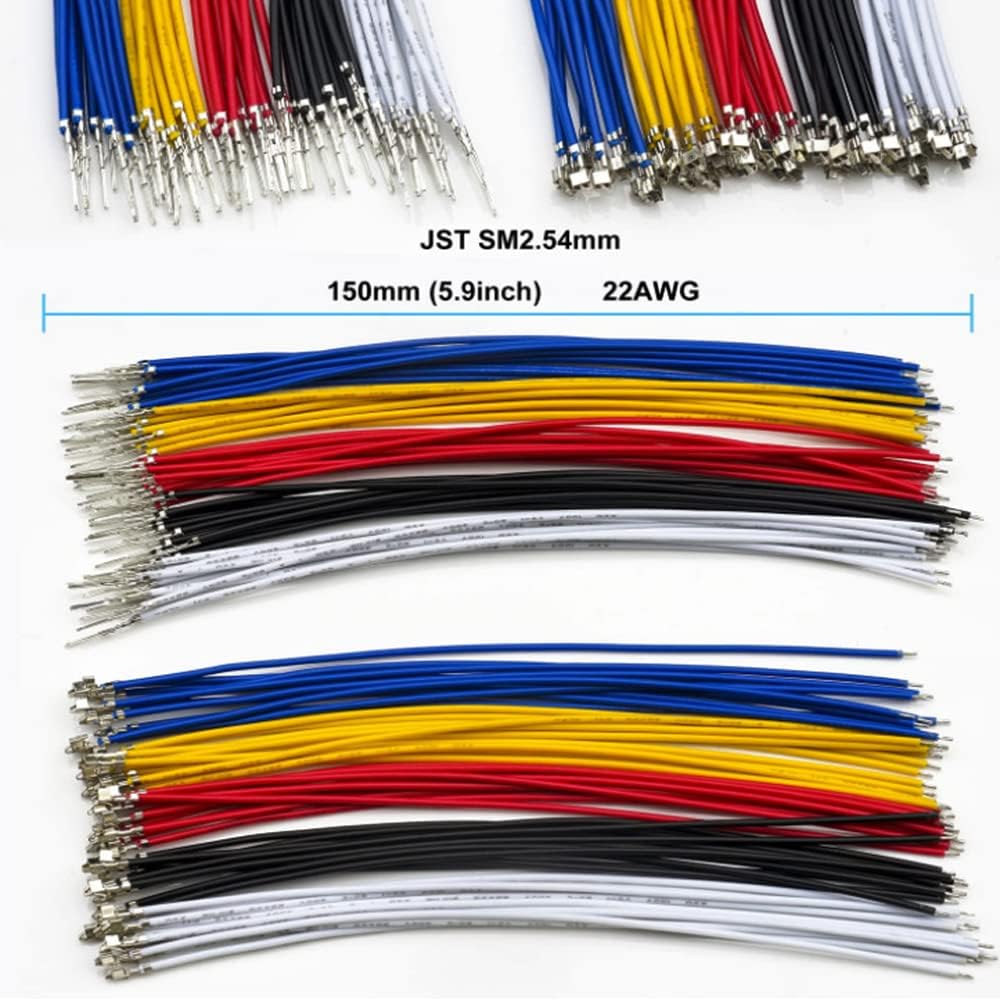 Treedix JST Connector Kit 2.54mm Male and Female with 22AWG Pre-Crimp Cable Wires 2pin/3pin/4pin/5pin/6pin