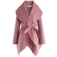 thumbnail image 2 of CHICWISH Women's Turn Down Shawl Collar Open Front Long Sleeve Pink Asymmetric Hemline Wool Blend Coat, 2 of 6