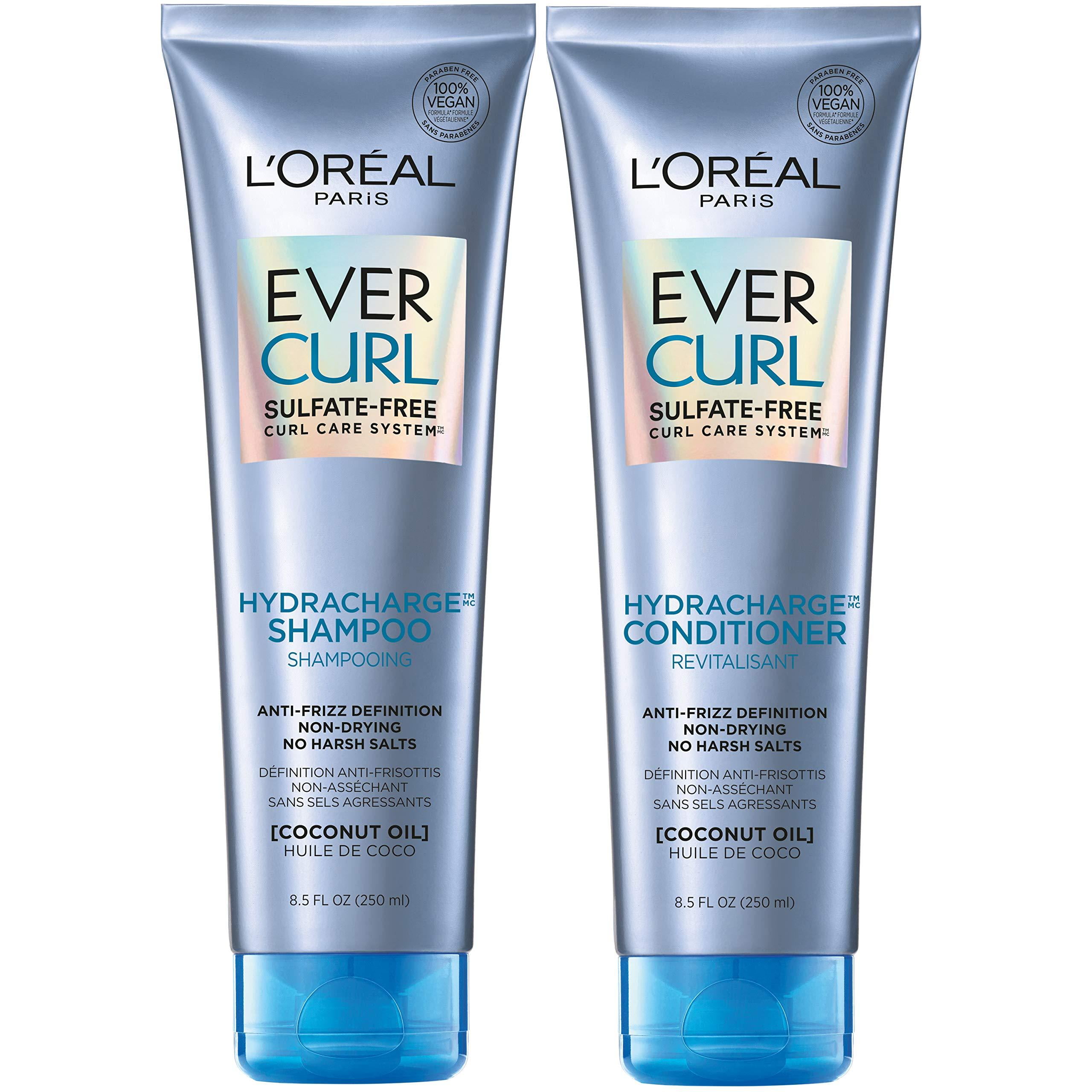 L'Oreal Paris EverCurl Sulfate Free Shampoo and Conditioner Kit for Curly  Hair, Lightweight, Anti-Frizz Hydration, Gentle on Curls, with Coconut Oil,   Ounce, Set of 2 (Packaging May Var 