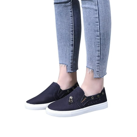 

Lacyhop Women Flats Slip-Ons Canvas Sneaker Denim Skate Shoe Daily Breathable Sneakers Comfort Zipper Walking Shoes Black 5