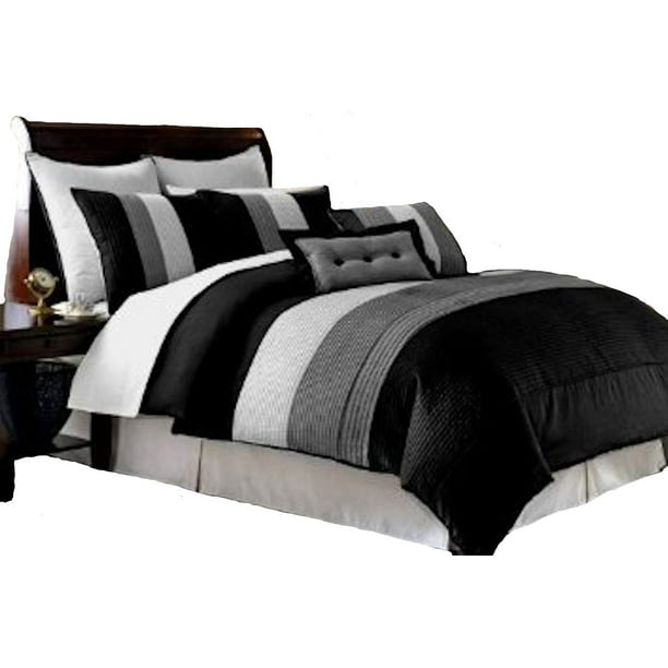 black and white bedrooms with a splash of color
