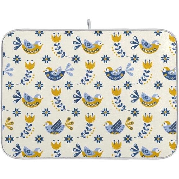 Cute Birds Flowers Dish Drying Mat for Kitchen, Microfiber Absorbent Dish Draining Mat, Large Kitchen Drying Mats Heat Resistant Drying Pad for Counter 18x24