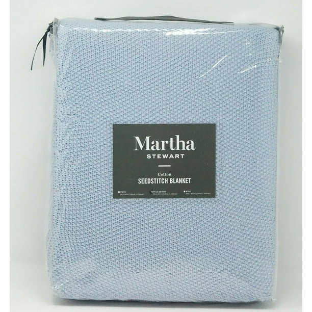 Martha Stewart Collection SeedStitch 100 Cotton Blanket FULL / QUEEN Soft Blue