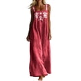 thumbnail image 2 of Costeam Womens Square Neck Sleeveless Maxi Dress Floral Embroidery Wide Strap Loose Linen Blend Flowy Long Tank Sundress with Side Pockets Outfit, 2 of 6