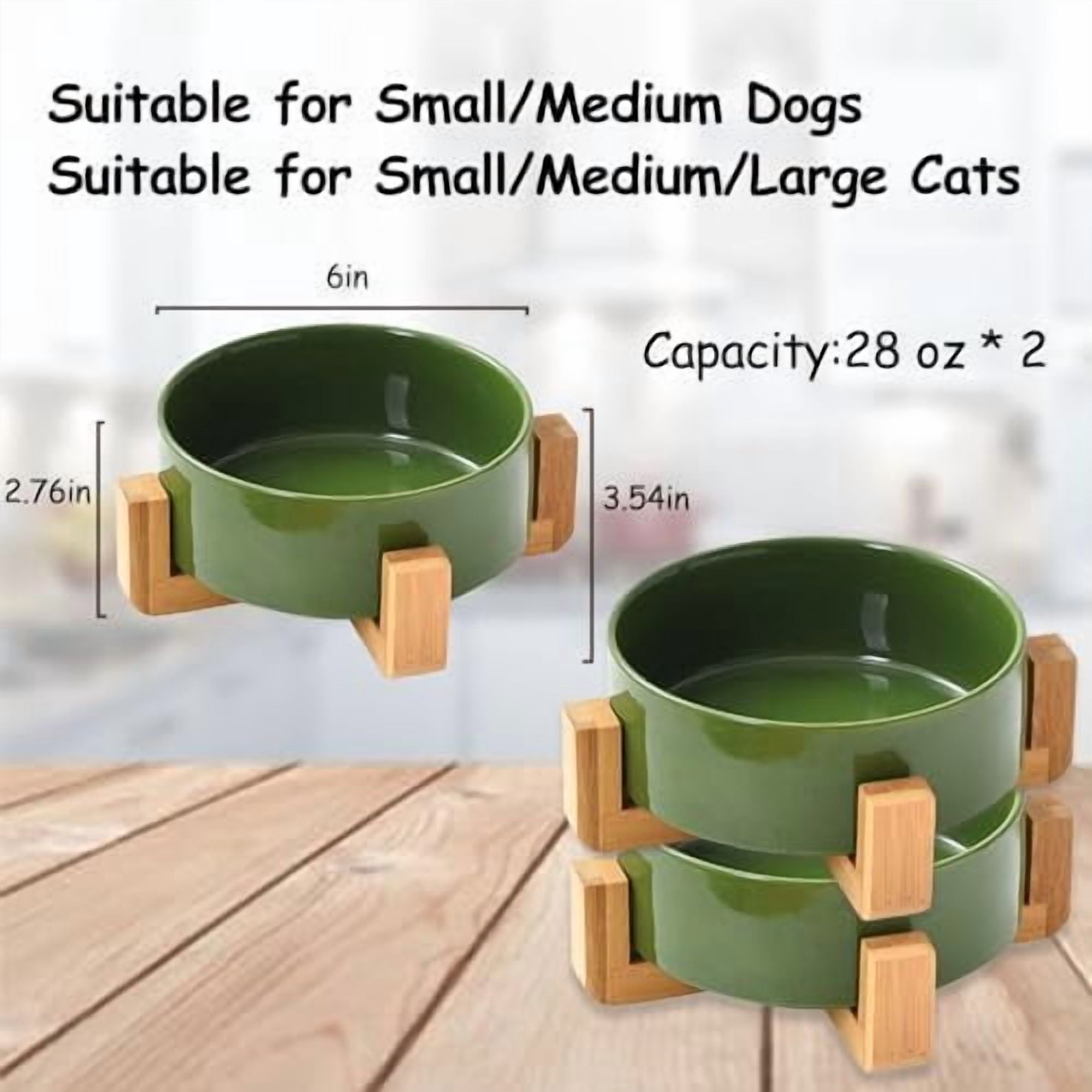 Ceramic Dog Bowl Set with Stand, Cat & Dog Food and Water Bowls, Medium Size - Anti-Slip Set of 2 - 28 OZ /3.6 Cups - Rust Green