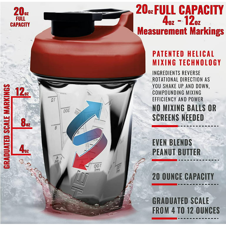 Helimix 2.0 Vortex Blender Shaker Bottle 20oz | No Blending Ball or Whisk | USA Made | Portable Pre Workout Whey Protein Drink Shaker Cup | Mixes