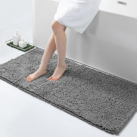 Smiry Luxury Chenille Bathroom Rugs, Extra Soft and Absorbent Bath Mat, Dark Grey, 24"x47"