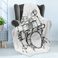 thumbnail image 4 of Rock Music Soft Flannel Fleece Blanket, Doodle Drawing Sketch Drummer Musical Inspirations Monochrome Arrangement, Cozy Plush for Indoor and Outdoor Use, 50" x 70", White and Black, by Ambesonne, 4 of 5