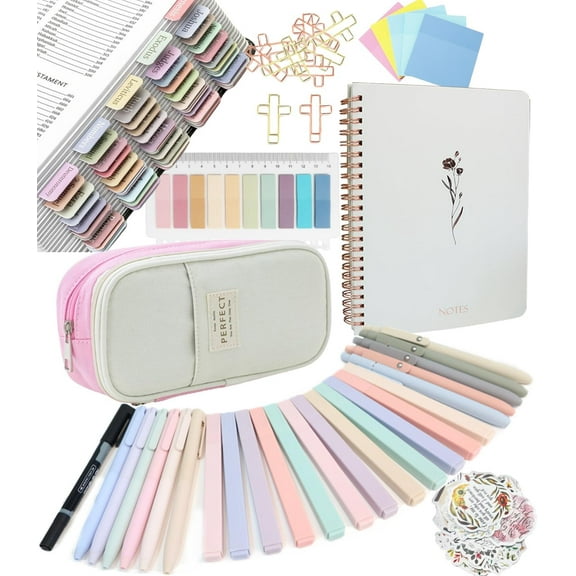 Bible Study Supplies Journaling Kit with Tabs and Highlighter, Notebook and Pen Case, Bible Annotation kit, Bible Study Group Essentials Accessories Set for Women Students Beginner Christian Gifts