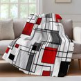 thumbnail image 4 of Red Grey Geometric Throw Blanket, Flannel Fleece Blanket with Striped Design for Couch, Abstract Art Modern Irregular Soft Breathable All Season Plush Blankets for Sofa Office Car Seat 40"x60", 4 of 9