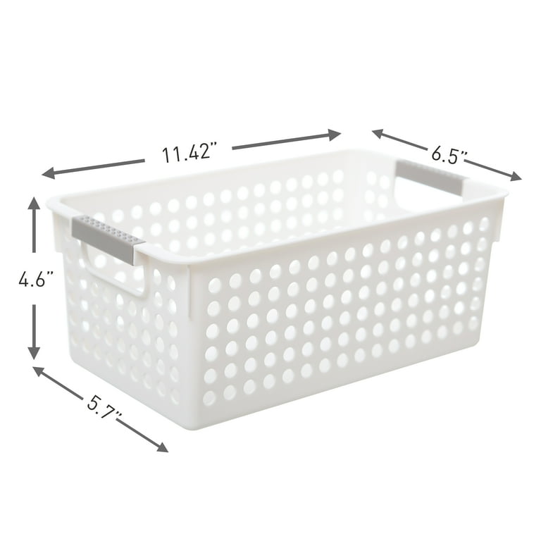 Citylife 6 Pack Small Plastic Storage Basket with Handles Off White