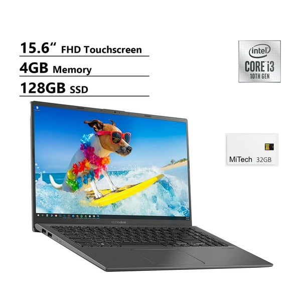 ASUS VivoBook 15 Touchscreen, 15.6" FHD Laptop, 1080p NanoEdge, Intel Core i3-1005G1, 4GB RAM, 128GB SSD, USB-C, FP Reader, Webcam, w MiTech 32GB USB Card, Windows 10 - Walmart.com - Walmart.com