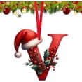 thumbnail image 1 of Letter Ornaments for Christmas - Personalized and Customized 26 Initials with Santa Hat, DIY Holiday Tree Decorations, 2D Acrylic Alphabet Stocking Tags, (V), 1 of 6