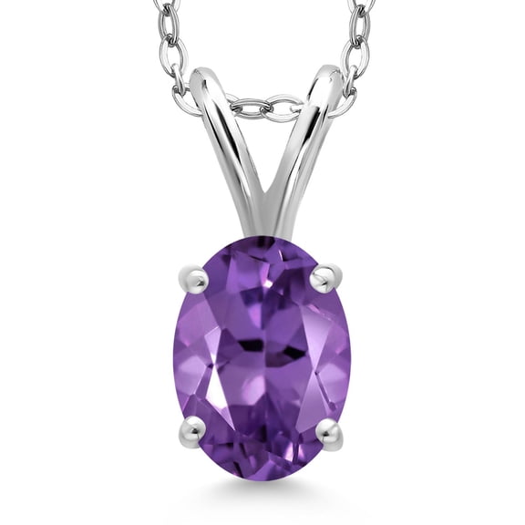 Gem Stone King 0.75 Ct Oval Purple Amethyst 925 Sterling Silver Pendant with Chain