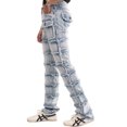 thumbnail image 2 of NOVASTILE Men's Stacked Flare Jeans, Light Wash Frayed Patchwork Denim, 2 of 5