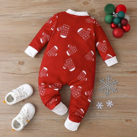 

KaLI_store Xmas Baby Boys Girls Long Sleeve Cute Cartoon Print Patchwork Romper Jumpsuit Simple Baby Boy Clothes