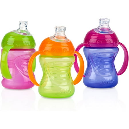 Nuby 3-Pack 8-oz 2 Handle Grip N' Sip Super Spout Trainer Cup, Girl, BPA-Free