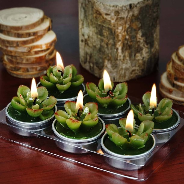 Efavormart 6 Pcs Cactus Tea Light Candles Handmade Delicate Succulent