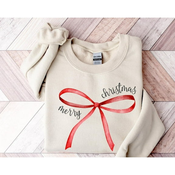 Merry Christmas Bow Sweatshirt, Coquette Christmas Sweatshirt, Vintage Bow Sweatshirt, Bow Gift Hoodie, Christmas Sweatshirt, Xmas Gift