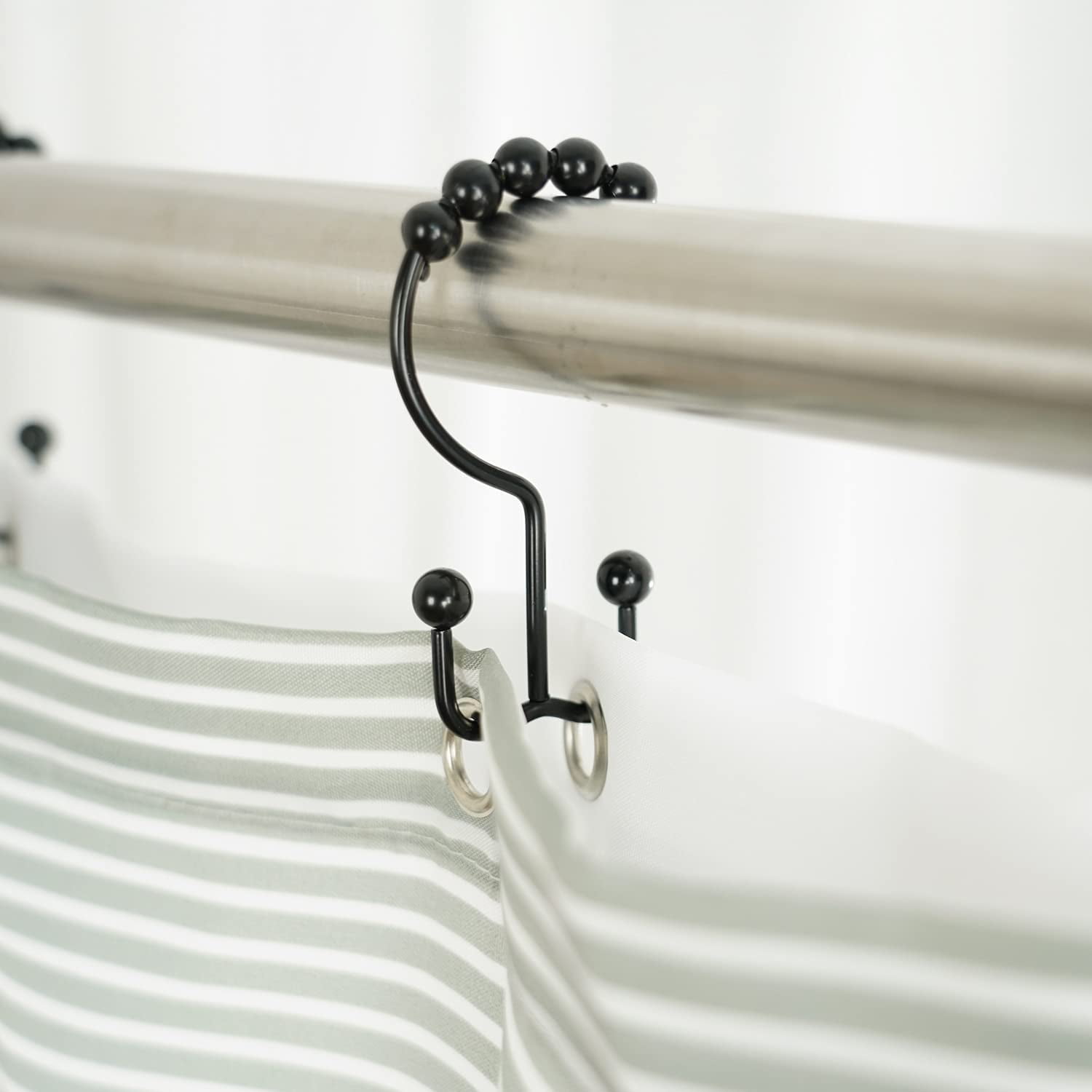 MKEUDQ-Shower Curtain Hooks Rings, Stainless Steel Double Glide Rollers Shower Curtain Rods Hooks for Bathroom, Set of 12 Hooks - Matte Black