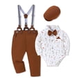 thumbnail image 2 of WESIDOM Baby Boy Clothes 0-18M Newborn Infant Gentleman Outfit, Shirt+Bowtie+Beret+Suspender Pant Baby boy Suit Clothing Set, 2 of 5