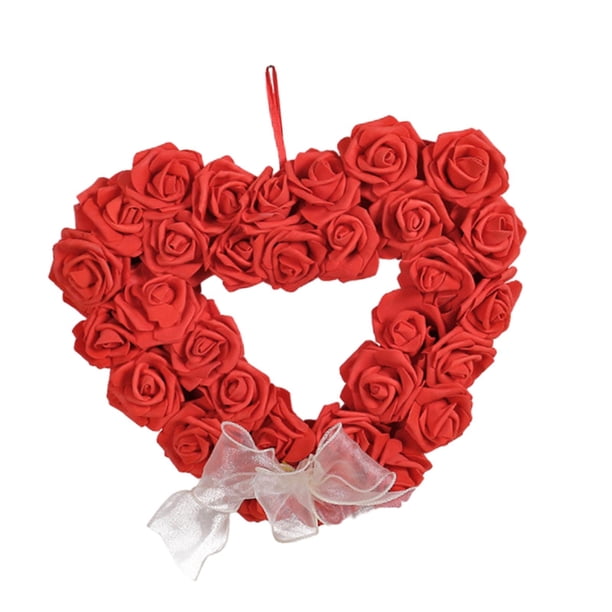 Corona del Día de San Valentín corona en forma de corazón 14 "regalos del Día de San Valentín decoración del Día de San Valentín corona de flores de Rojo