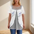 thumbnail image 2 of Mujeres de Verano Tops de Moda Casual Color Bloqueado Impreso Cuello en V Grande de Manga Corta, Blusa Ligera Y Elegante, 2 of 7