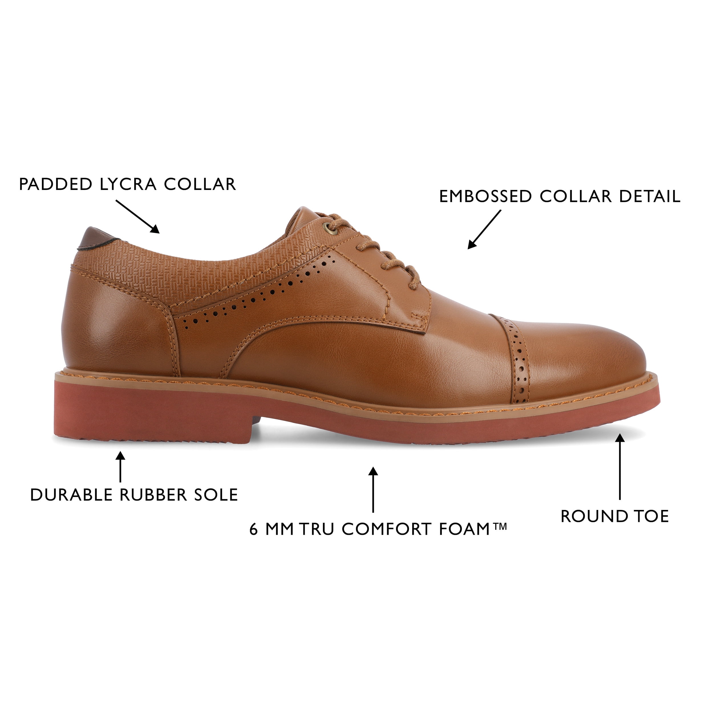 Vance Mens Dexter Tru Comfort Foam Cap Toe Lace-up Derby