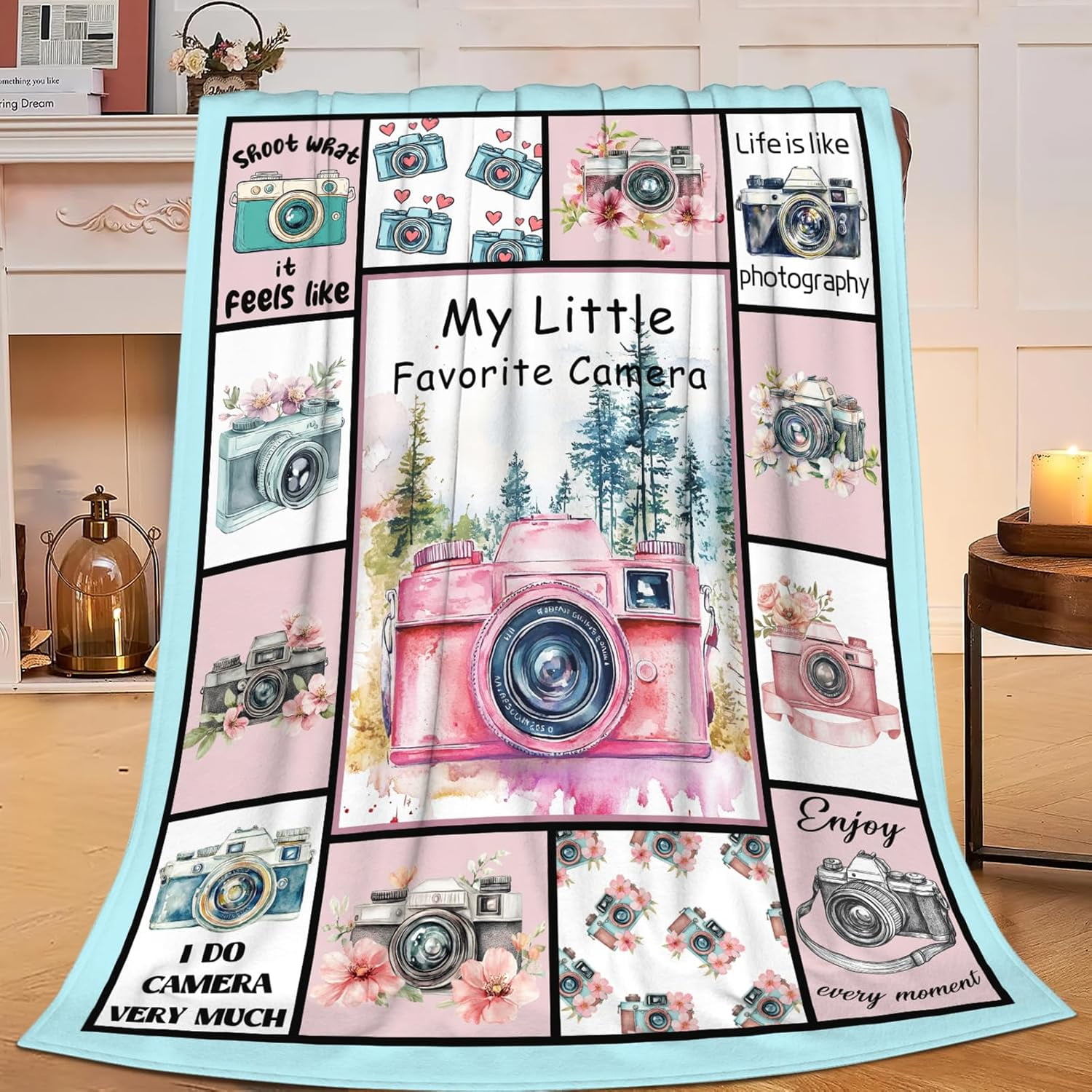 Camera Blanket Gifts for Womens Girls Flannel Photography Throw Blanket Ultra Soft Cozy Fleece Decor Blankets Gift for Kids Boys Couch Sofa Bed 80" x 60"