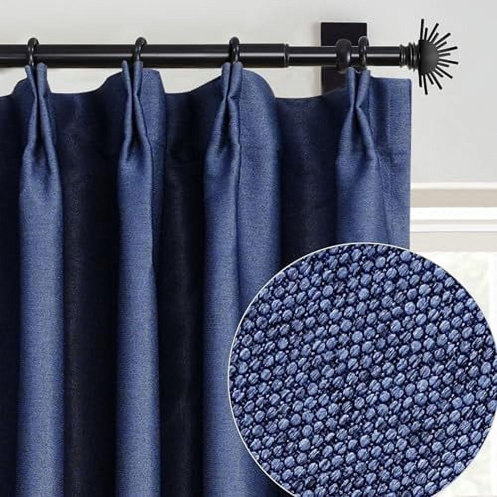 DriftAway Pinch Pleat Blackout Curtains 96 Inches Long Linen Curtains 2 Panels Set Faux Linen Textured Curtains for Bedroom Living Room Thermal Insulated Privacy Back Tab Window Drapes 52x96 Navy