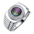 thumbnail image 3 of RYLOS Men's Rings Sterling Silver Ring Cabochon Gemstone & Diamonds Designer Style Alexandrite Rings For Men Size 9, 3 of 7