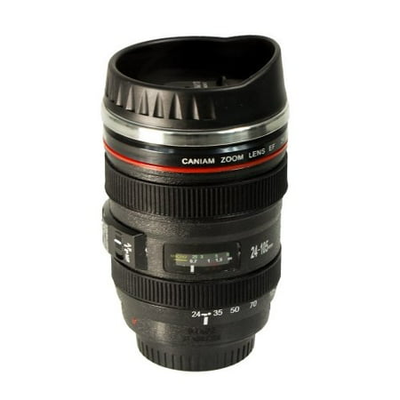 Lense Coffee Cup Foto&Tech Travel Coffee Mug / Cup / Thermos Lenscup / Lens Cup Stainless Steel Insulated Tumbler (Modeling 1:1 Canon EF 24-105mm f/4L IS USM Lens Cup 11 Ounce, Black) ()