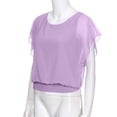 thumbnail image 5 of Delconic Womens Loose Fit Chiffon Blouse Short Sleeve Batwing Top Scoop Neck Lightweight Layered Shirt for Casual Wear Purple M, 5 of 9