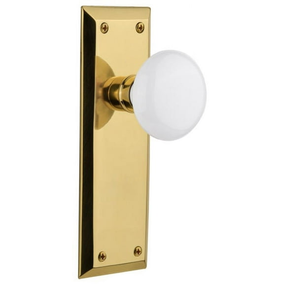 Nostalgic Warehouse Nykwhi_Sd_Nk White Porcelain Solid Brass Single Dummy Door Knob -