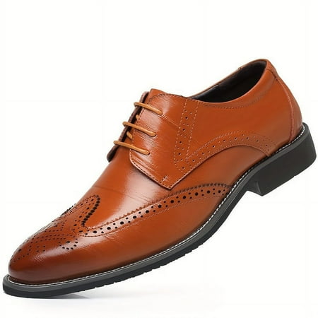 

SHZHRUKUNSHM Breathable All-Season Formal Wingtip Brogues - Pointed Toe Lace-ups for Business & Weddings Non-Slip Stylish Footwear in Black Color with Classic Design