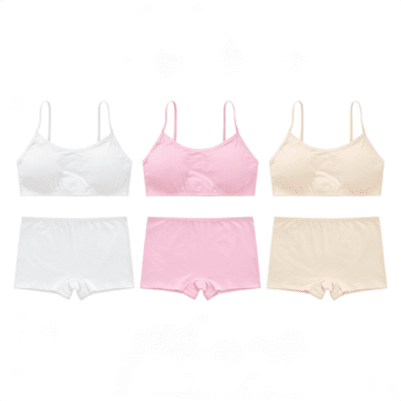LYMAYTER Kids Girls Seamless Tag Free Underwear Set Comfort Fit Training Cami Bra and Regular Waist Briefs