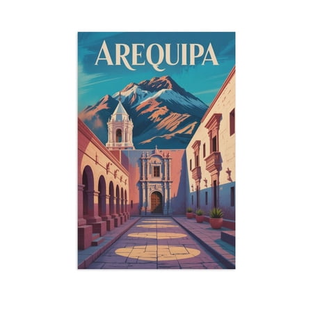 Retro Arequipa Peru City Travel Poster Featuring Santa Catalina And Misti Volcano Print Poster